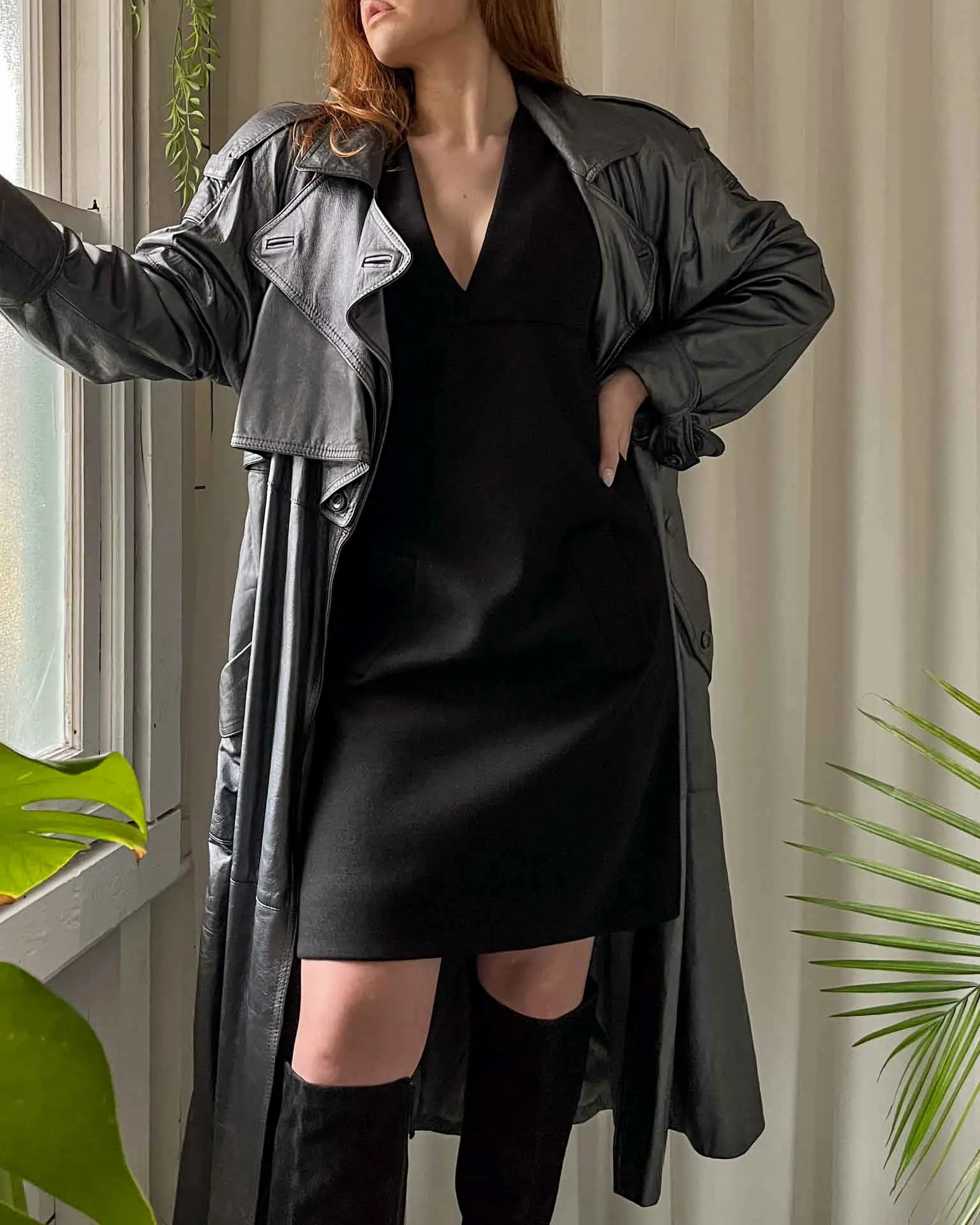 90s Begedor Gunmetal Leather Trench | M-L