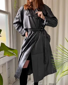 90s Begedor Gunmetal Leather Trench | M-L