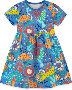 BeiVSlley Baby Girls Cotton Dress - Short Sleeve Toddler Summer Dresses, Kids Comfy Twirl A-Line Sundress for 2-7T