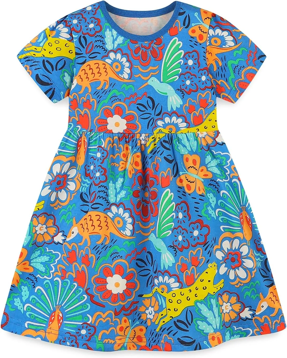 BeiVSlley Baby Girls Cotton Dress - Short Sleeve Toddler Summer Dresses, Kids Comfy Twirl A-Line Sundress for 2-7T
