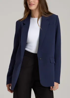 Boyfriend-Fit Single Button Blazer for Tall Women in Navy