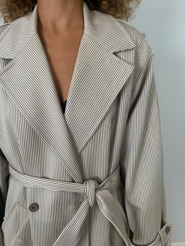 Christian Dior 1980's lightweight stripe wool mix trench coat