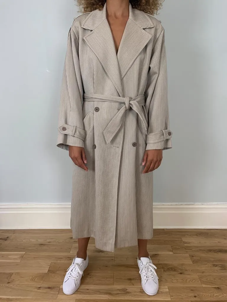 Christian Dior 1980's lightweight stripe wool mix trench coat