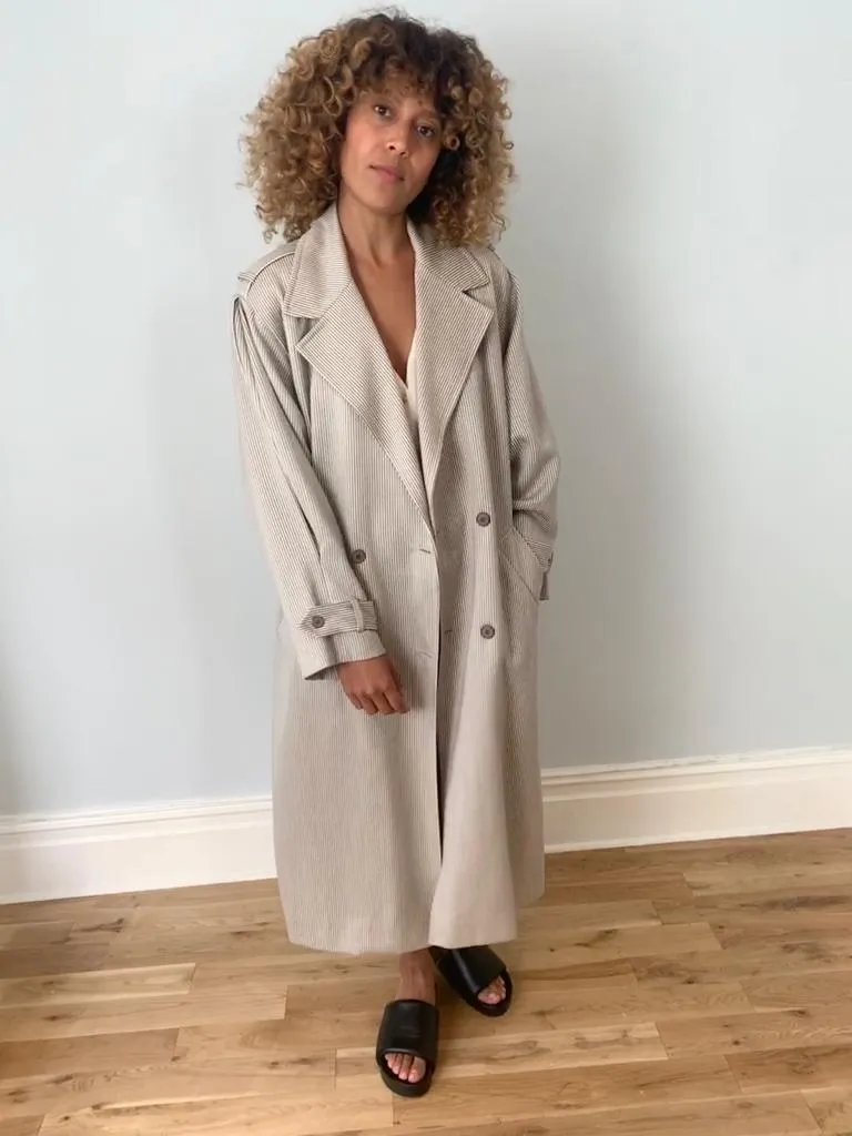 Christian Dior 1980's lightweight stripe wool mix trench coat