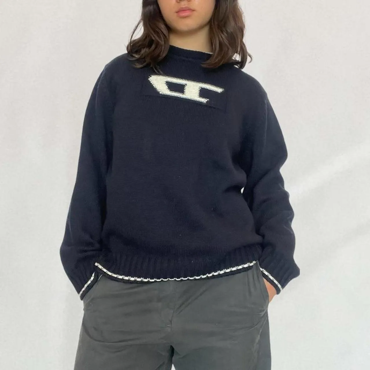 christmas outfit Sonicelife Contrasting Logo Jacquard Knit Sweater