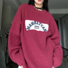 christmas outfit Sonicelife Patched Logo Embroidery Pullover Sweater