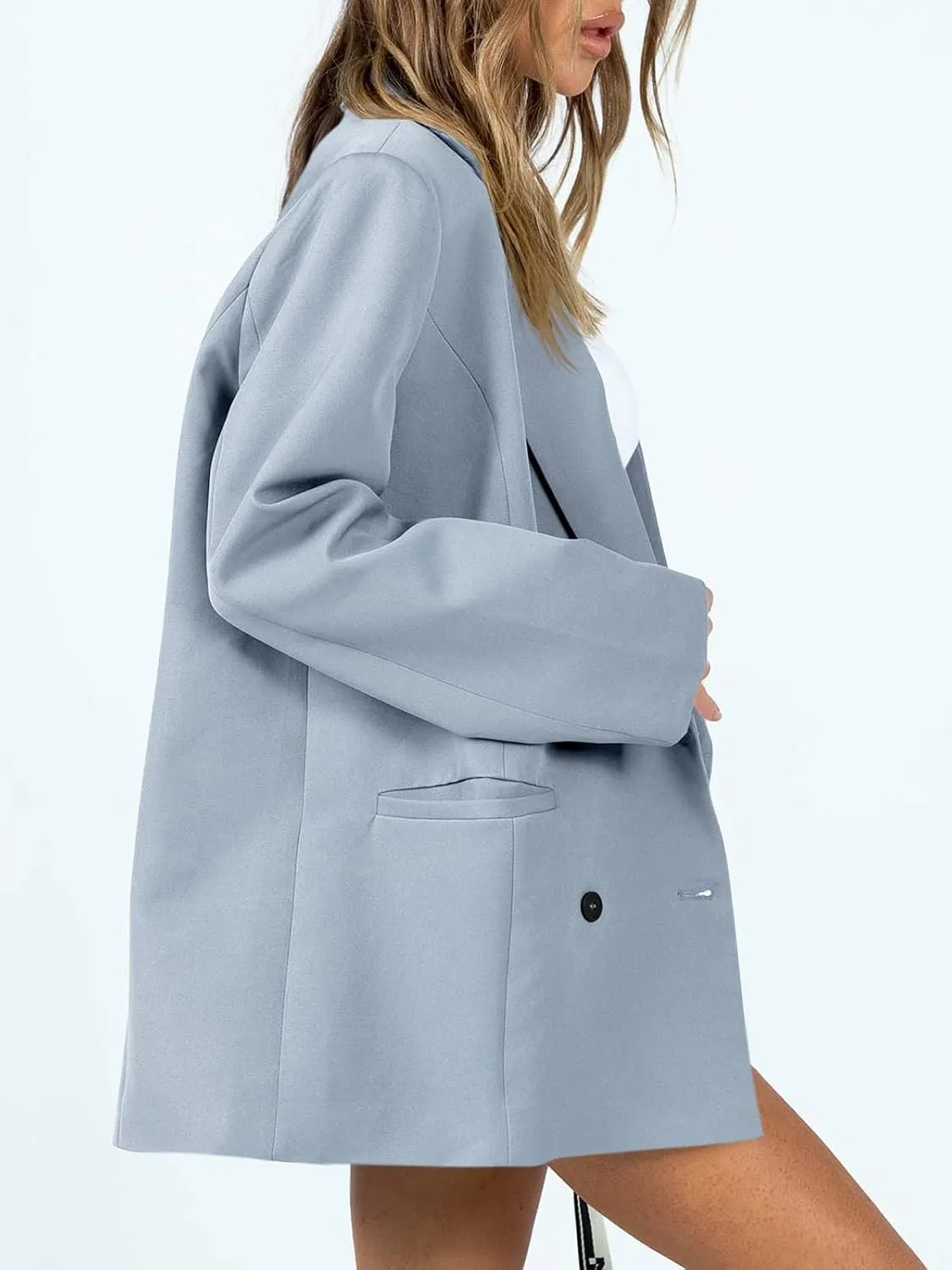Cicy Bell Womens Casual Oversized Blazer Button Down Long Sleeve Lapel Work Office Blazer Jackets with Pockets