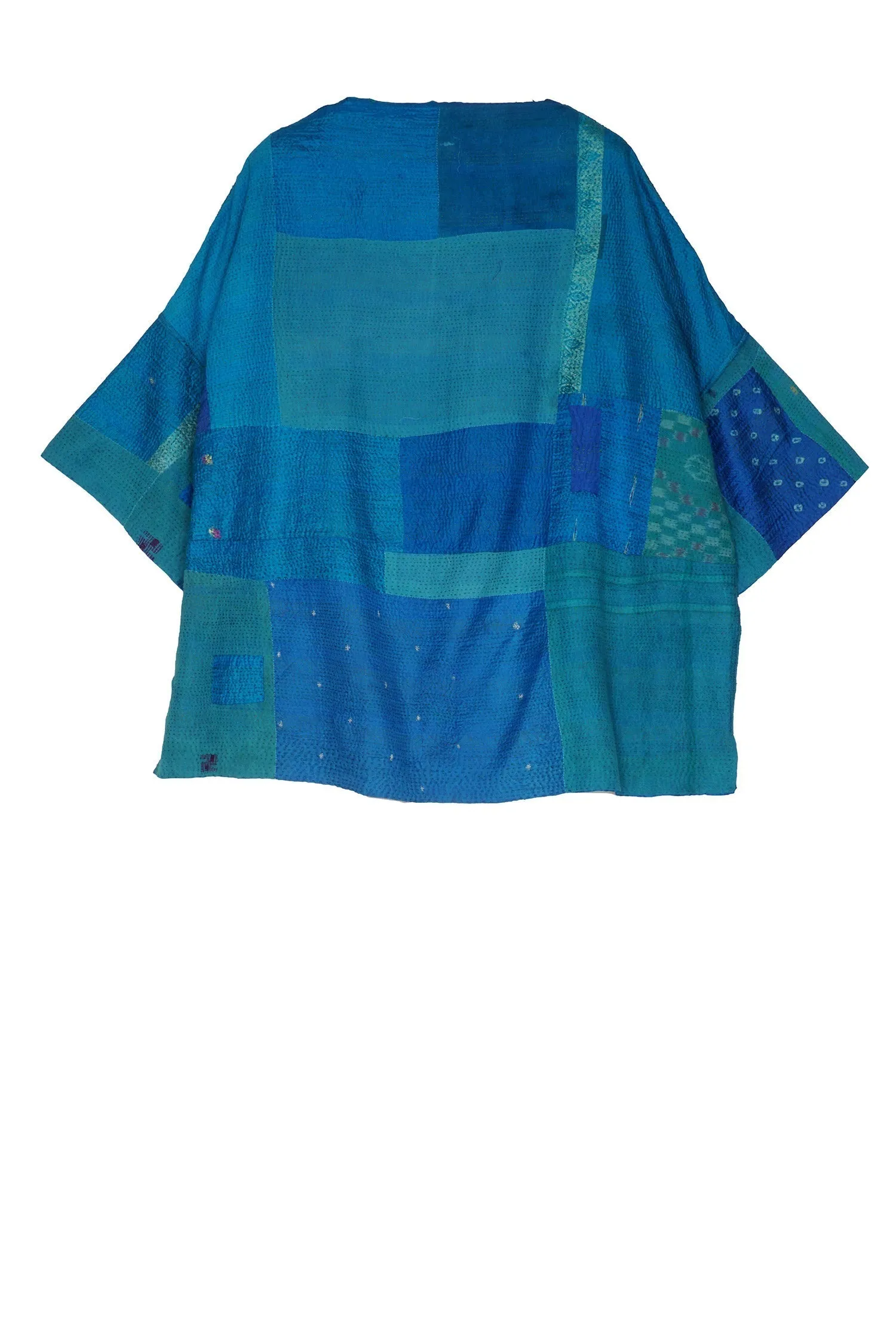 COTTON SILK SW PATCH KANTHA STRAIGHT NECK JKT - ws2058-tuq -