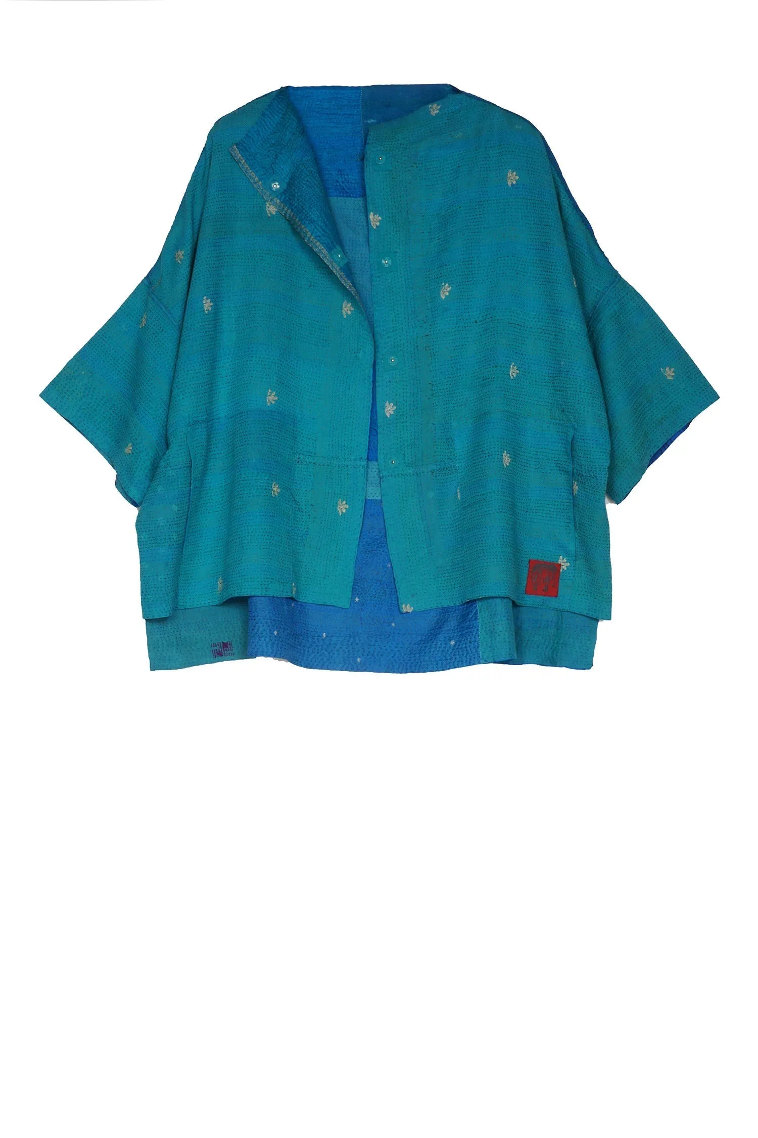 COTTON SILK SW PATCH KANTHA STRAIGHT NECK JKT - ws2058-tuq -