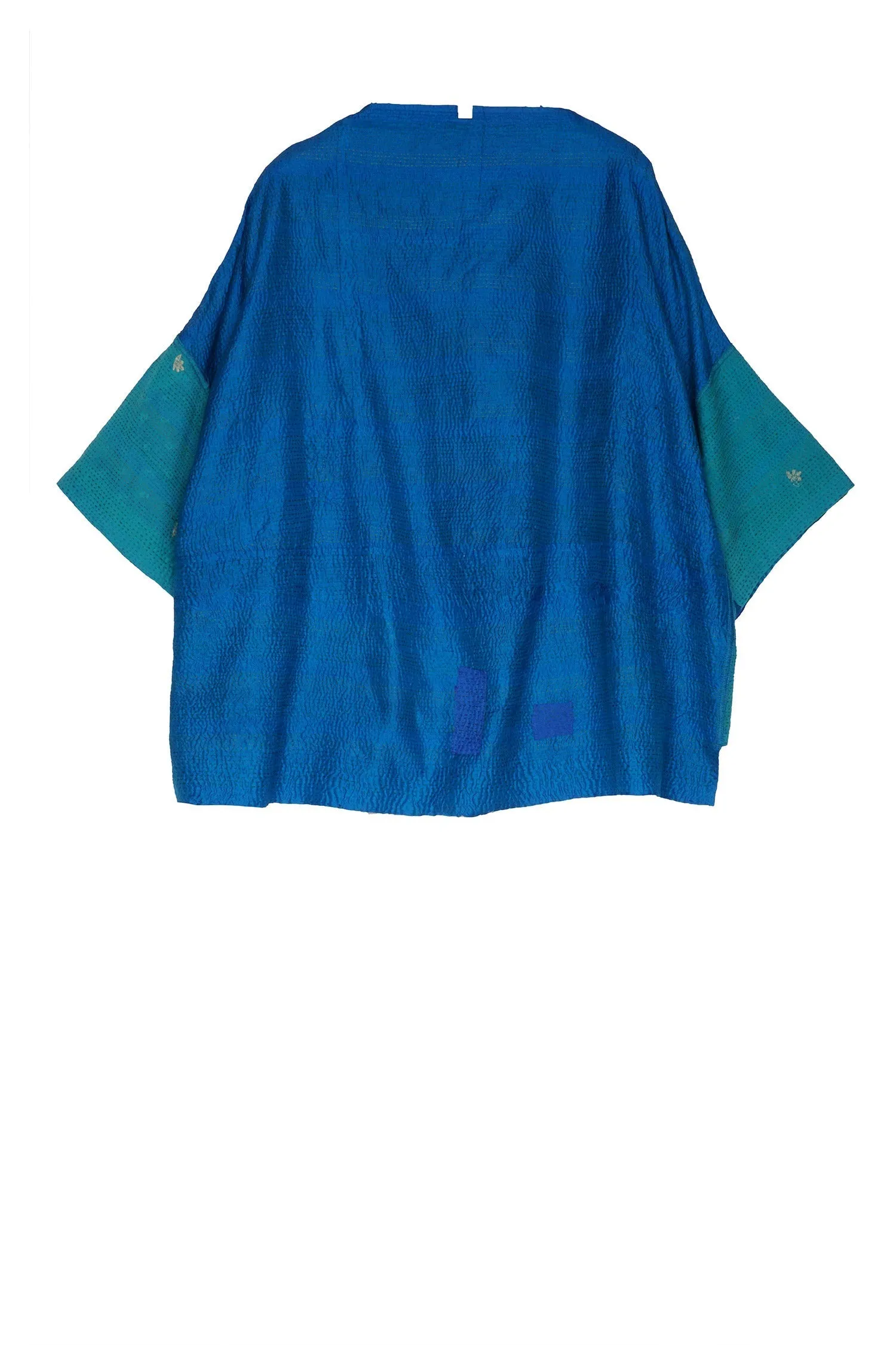 COTTON SILK SW PATCH KANTHA STRAIGHT NECK JKT - ws2058-tuq -