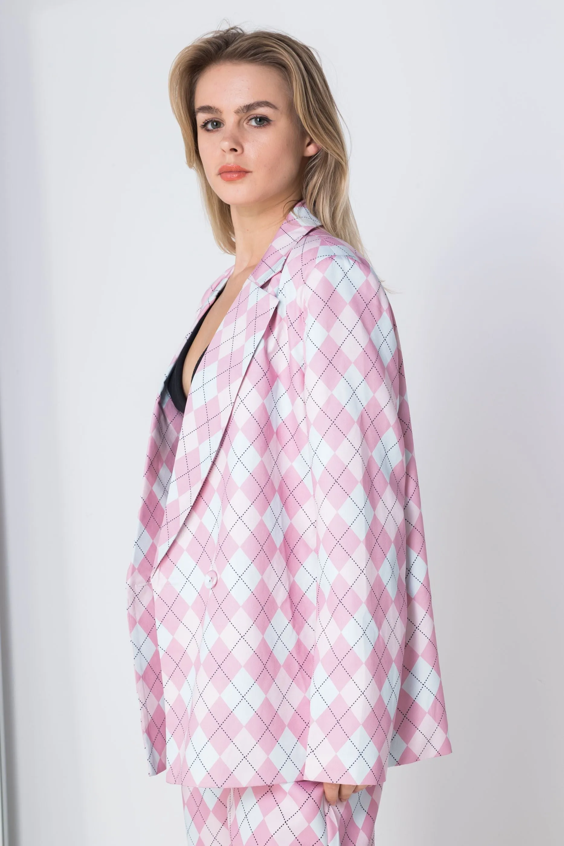 Daisy Street RELAXED FIT BLAZER IN ARGYLE PRINT