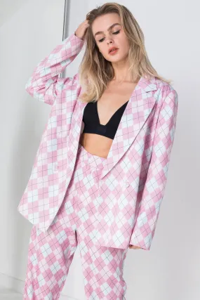 Daisy Street RELAXED FIT BLAZER IN ARGYLE PRINT