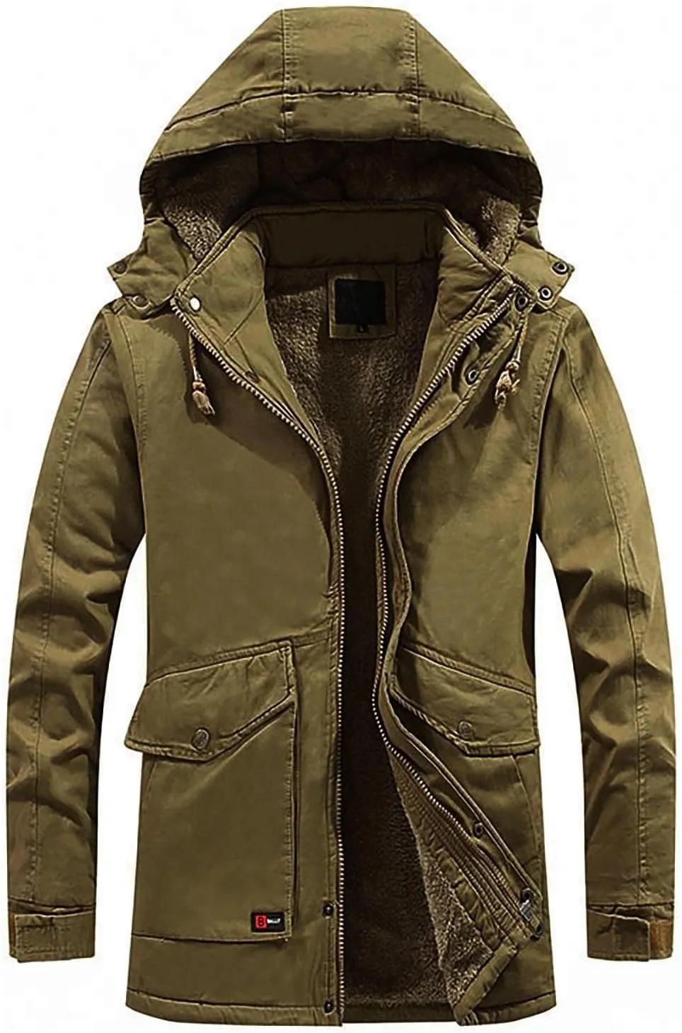 DuDubaby Fleece Jacket Winter Jackets for Men Hooded Windproof Solid Long Sleeve Soft Coat Shell Jacket
