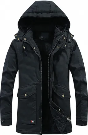 DuDubaby Fleece Jacket Winter Jackets for Men Hooded Windproof Solid Long Sleeve Soft Coat Shell Jacket