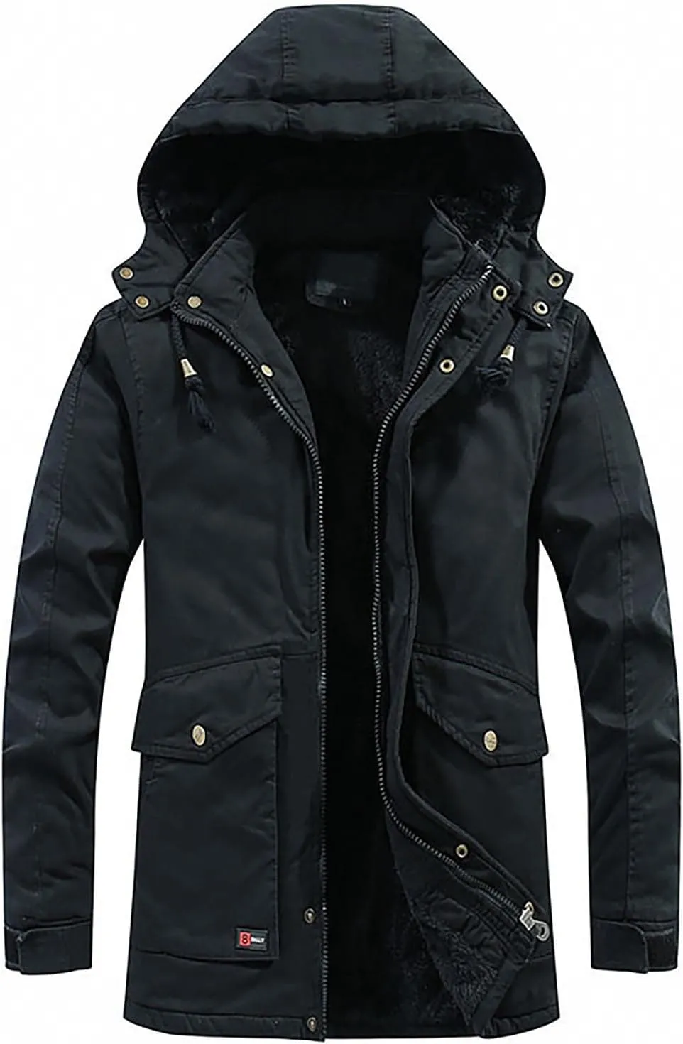 DuDubaby Fleece Jacket Winter Jackets for Men Hooded Windproof Solid Long Sleeve Soft Coat Shell Jacket