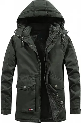 DuDubaby Fleece Jacket Winter Jackets for Men Hooded Windproof Solid Long Sleeve Soft Coat Shell Jacket