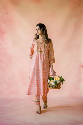 Indian Summer Peach Printed Cotton Set of 2 | Ray-ethnic