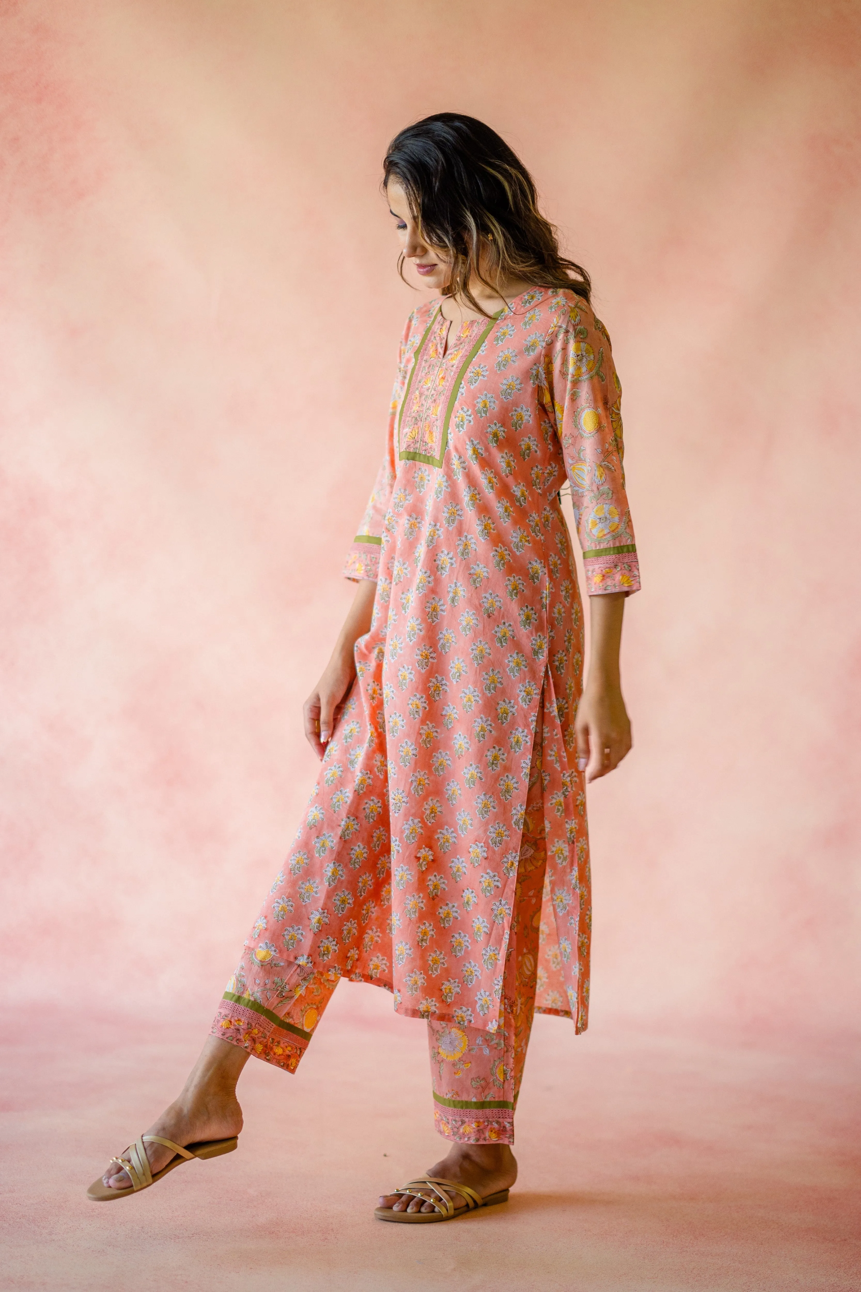 Indian Summer Peach Printed Cotton Set of 2 | Ray-ethnic