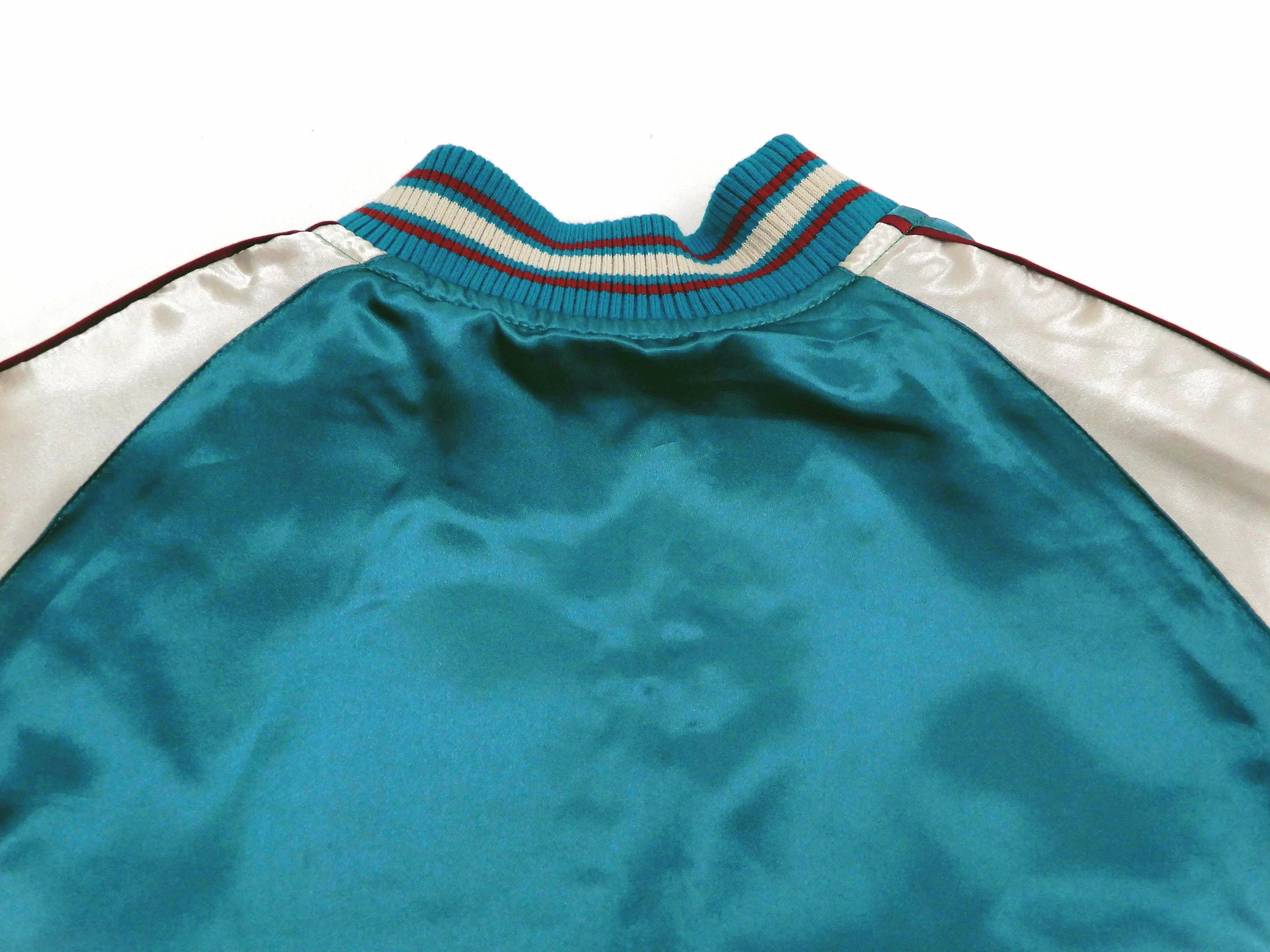 Japanesque Sukajan Jacket Men's Japanese Souvenir Jacket Japanese Crane 3RSJ-752 Blue-Green/Off