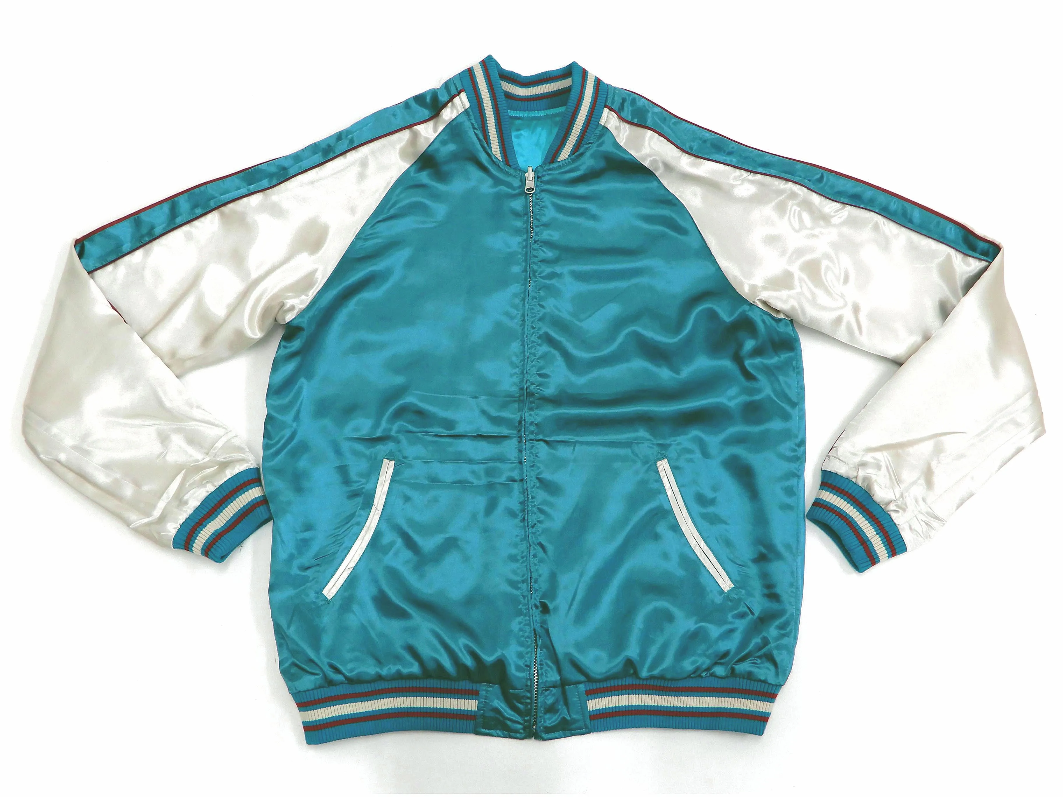 Japanesque Sukajan Jacket Men's Japanese Souvenir Jacket Japanese Crane 3RSJ-752 Blue-Green/Off