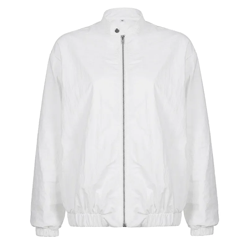 Joskaa Heyoungirl White Basic Women's Coats Zippers Autumn Minimalist Casual Oversized Jackets 2024 Sport Windbreaker Streetwear Cloth