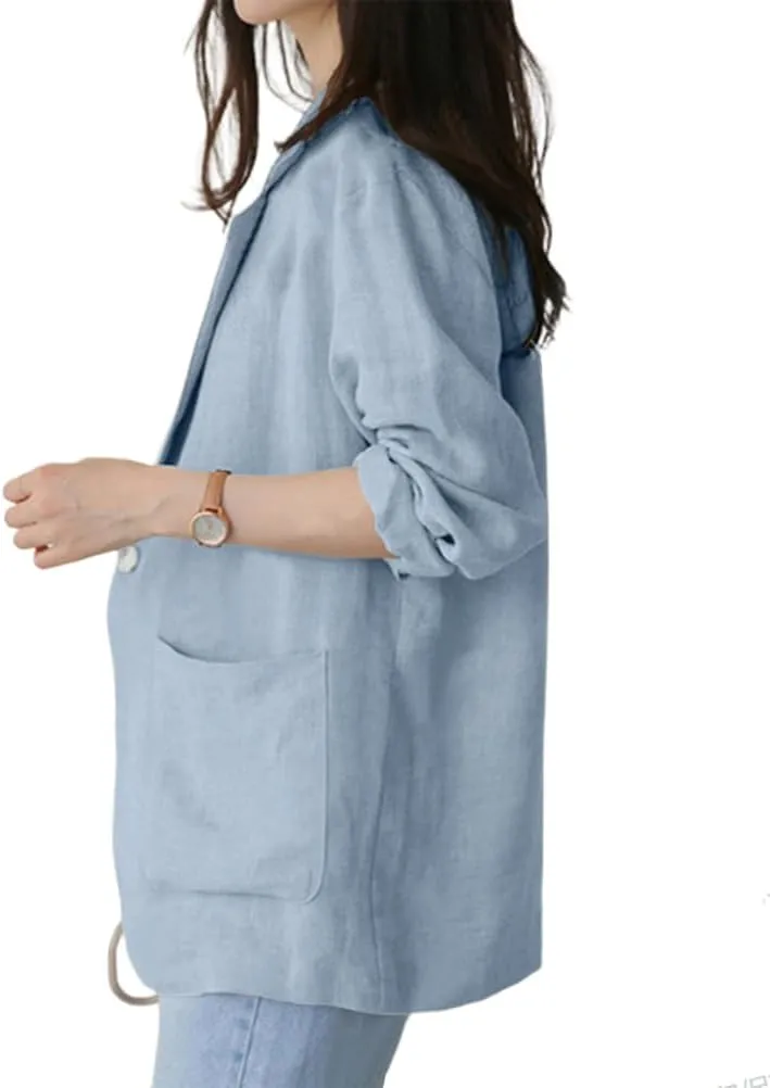 Kinghua Linen Blazer Women Casual Long Sleeve Jackets Spring Summer 2025 Lightweight Business Tops