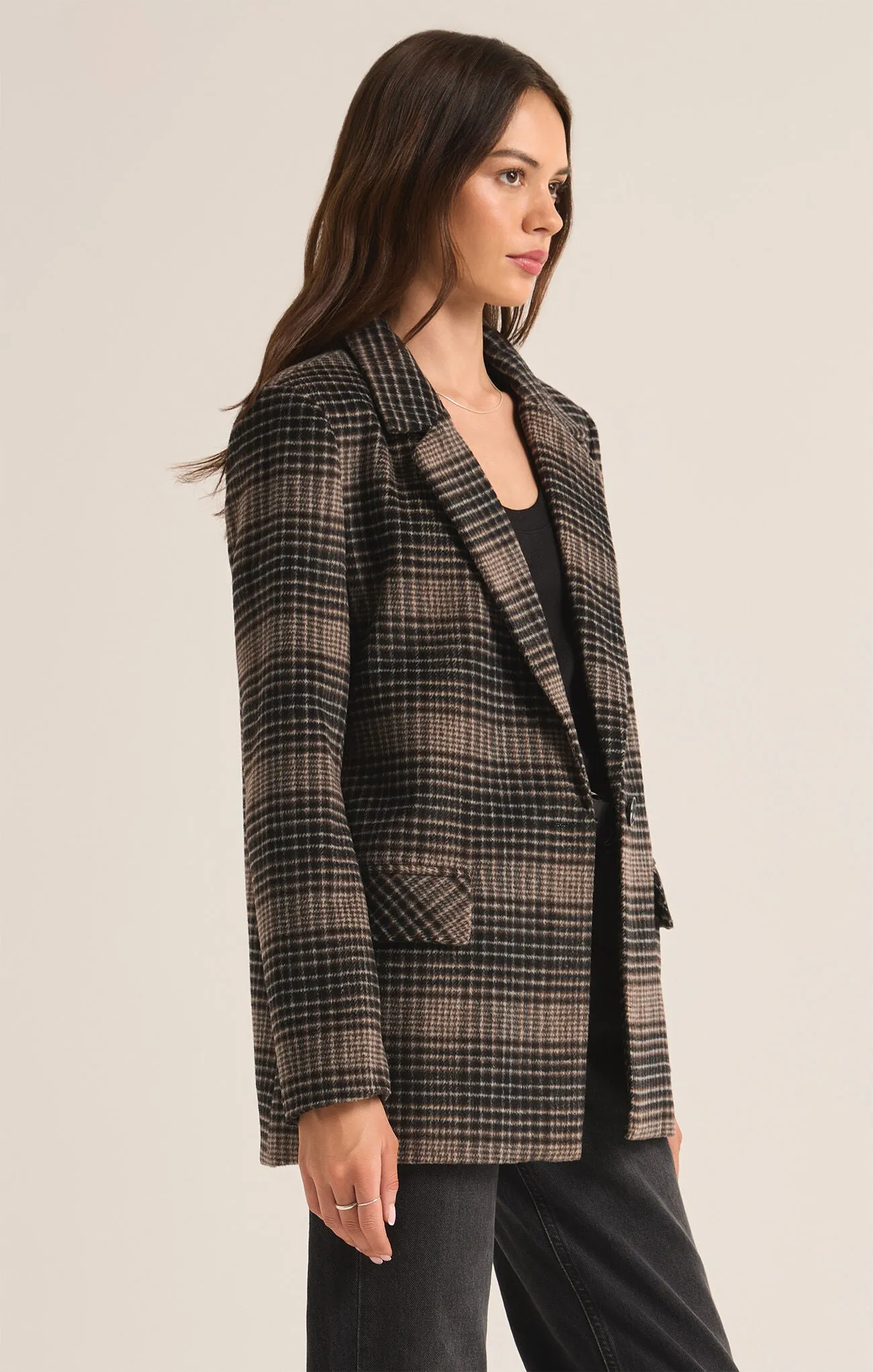 Kingston Relaxed Plaid Blazer | Latte