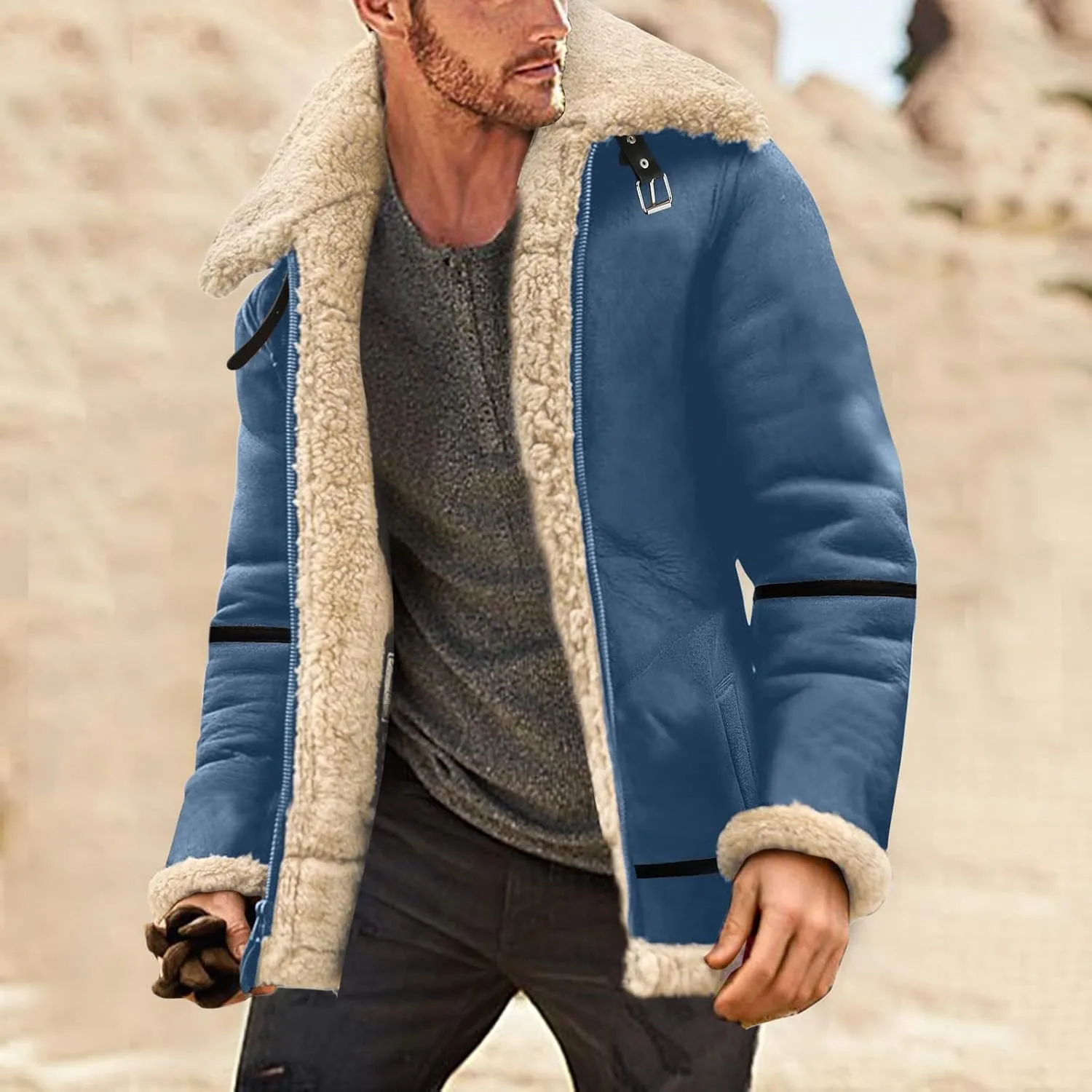 LCMTWX Coats for Men Cottonpadded Jacket Stand Collar Knitted Splice Sweater Coat Casual Cardigan Stylish Outwear Men's