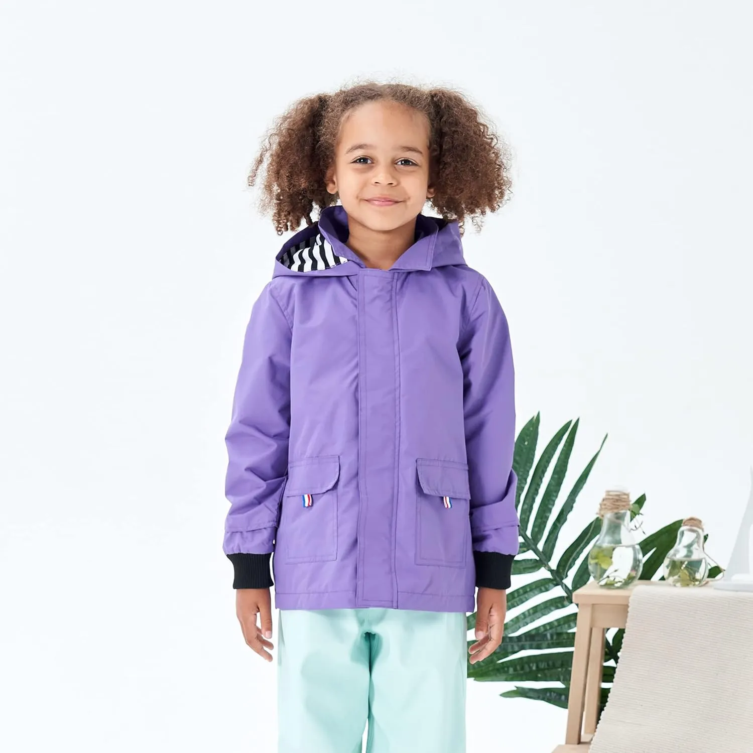 M2C Boys Girls Hooded Cotton Lined Rain Jacket Light Windbreaker