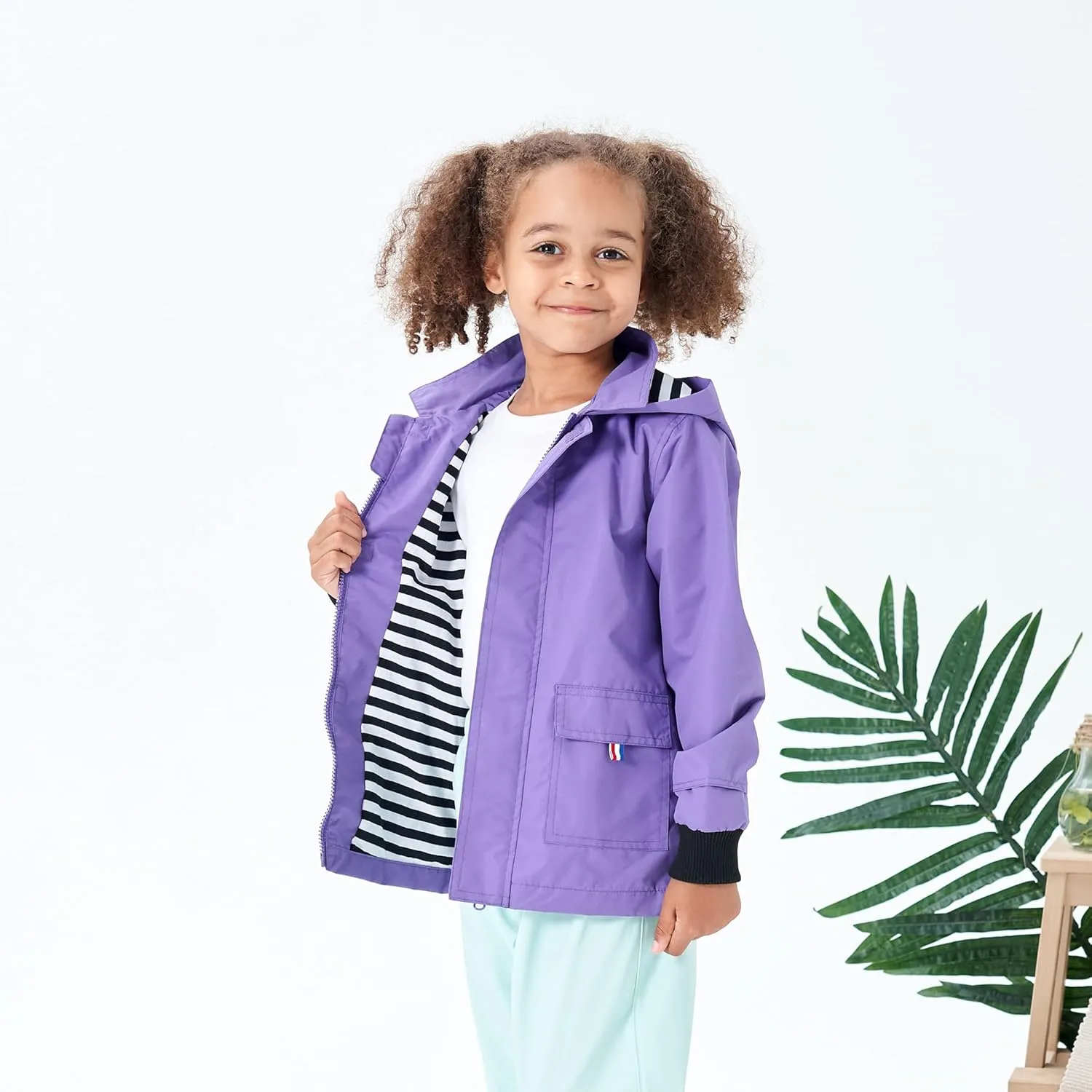M2C Boys Girls Hooded Cotton Lined Rain Jacket Light Windbreaker