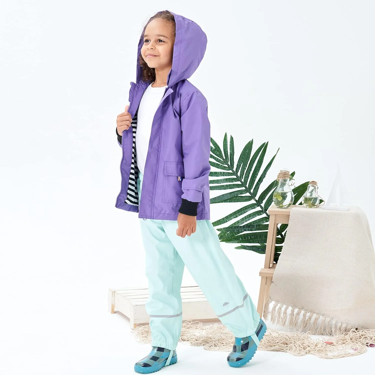 M2C Boys Girls Hooded Cotton Lined Rain Jacket Light Windbreaker
