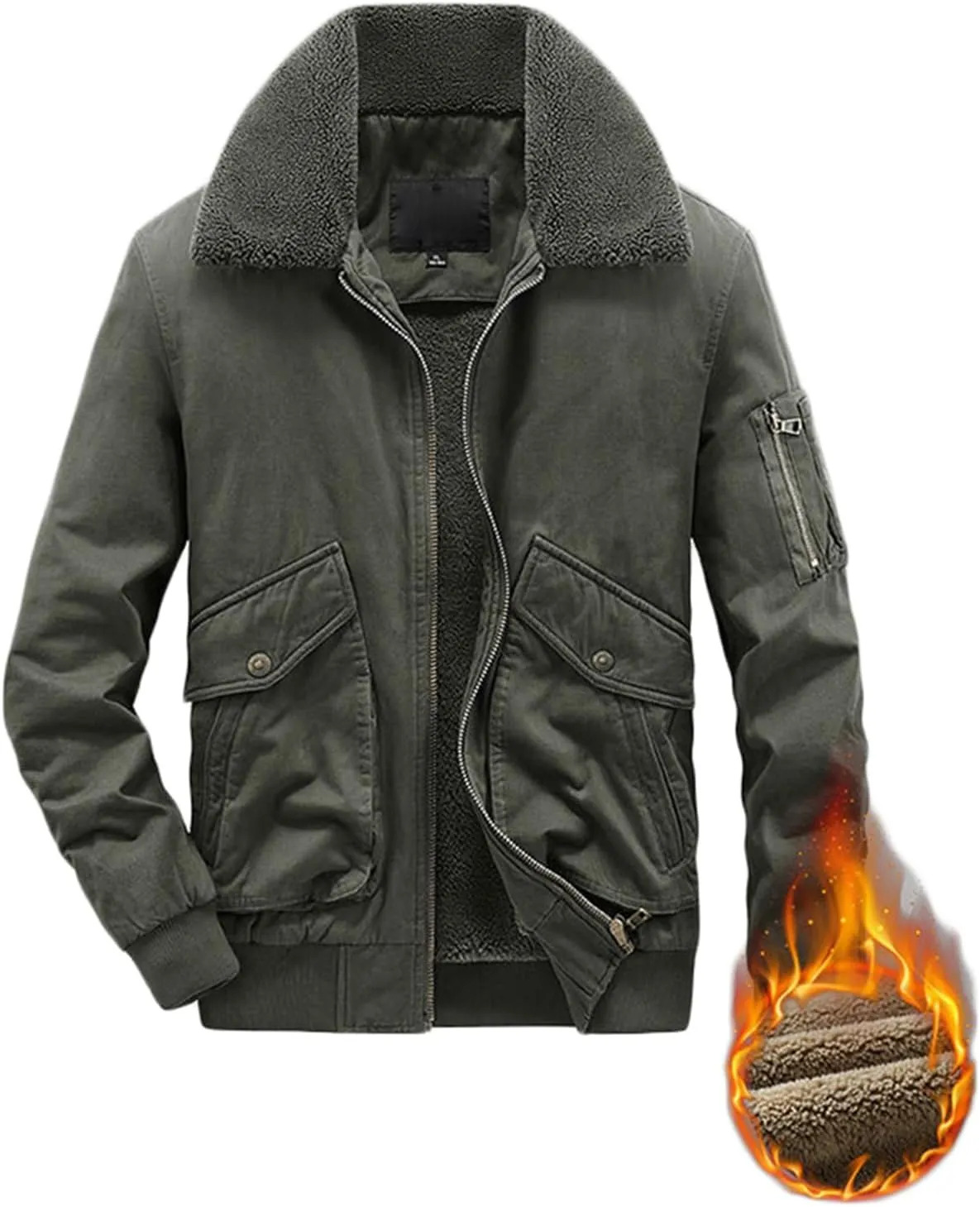 Men's Bomber Jacket Sherpa Fleece Lined Casual Spring Fall Windbreaker Coat with Pocket