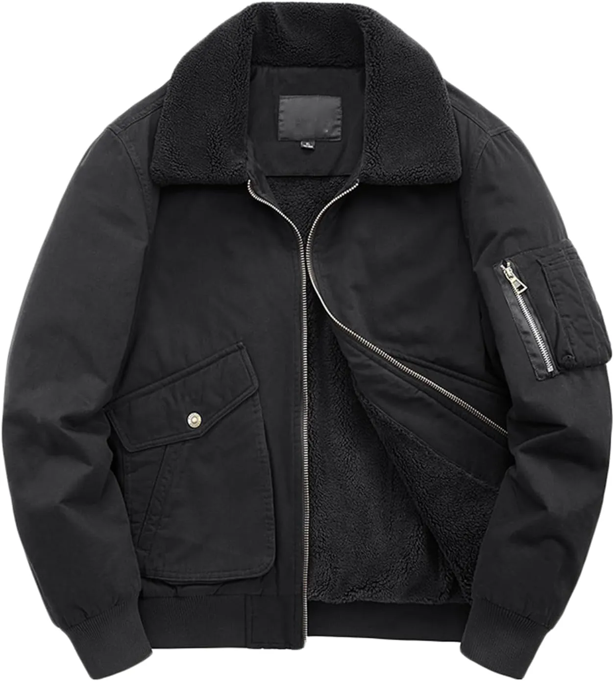 Men's Bomber Jacket Sherpa Fleece Lined Casual Spring Fall Windbreaker Coat with Pocket