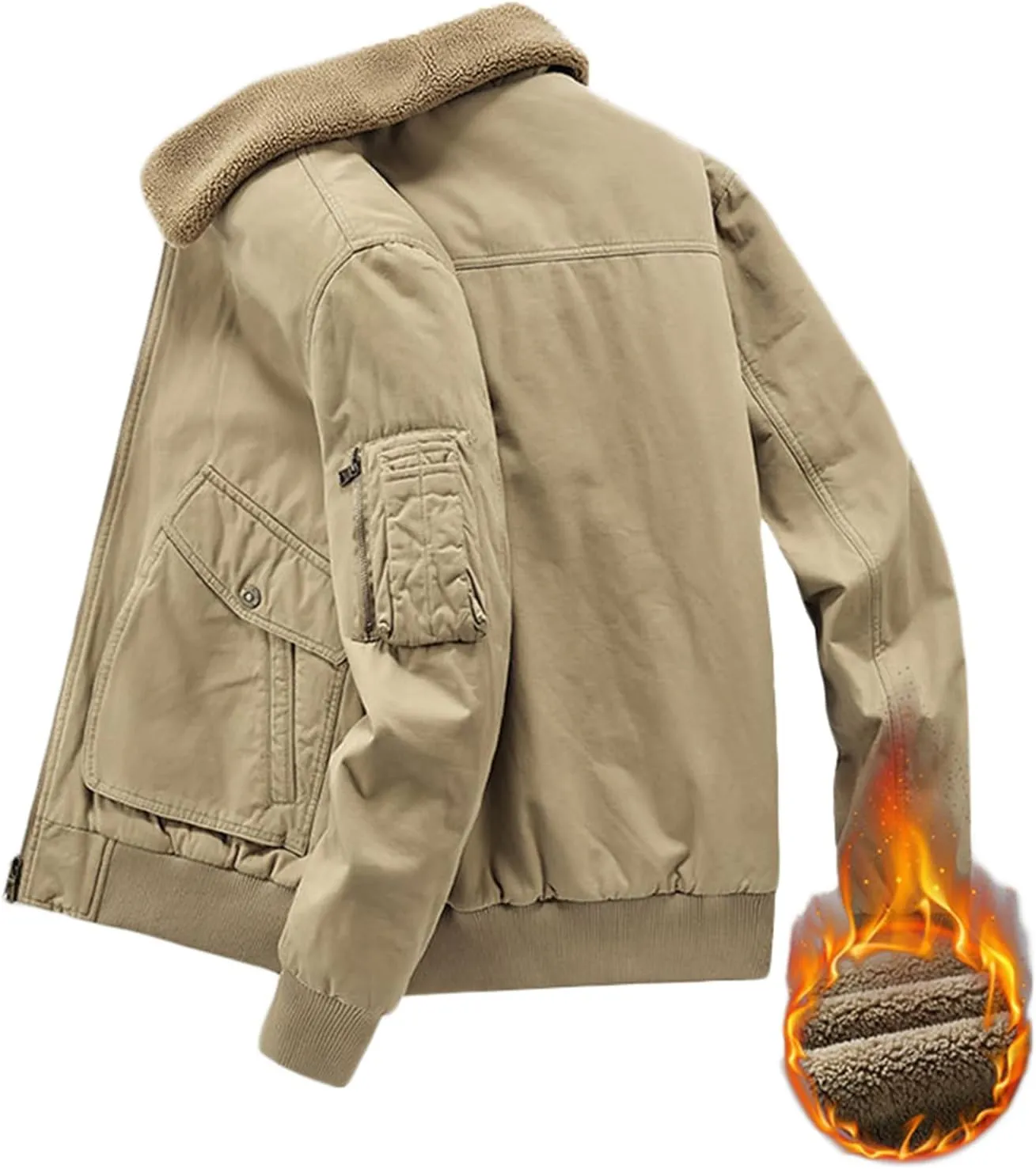 Men's Bomber Jacket Sherpa Fleece Lined Casual Spring Fall Windbreaker Coat with Pocket