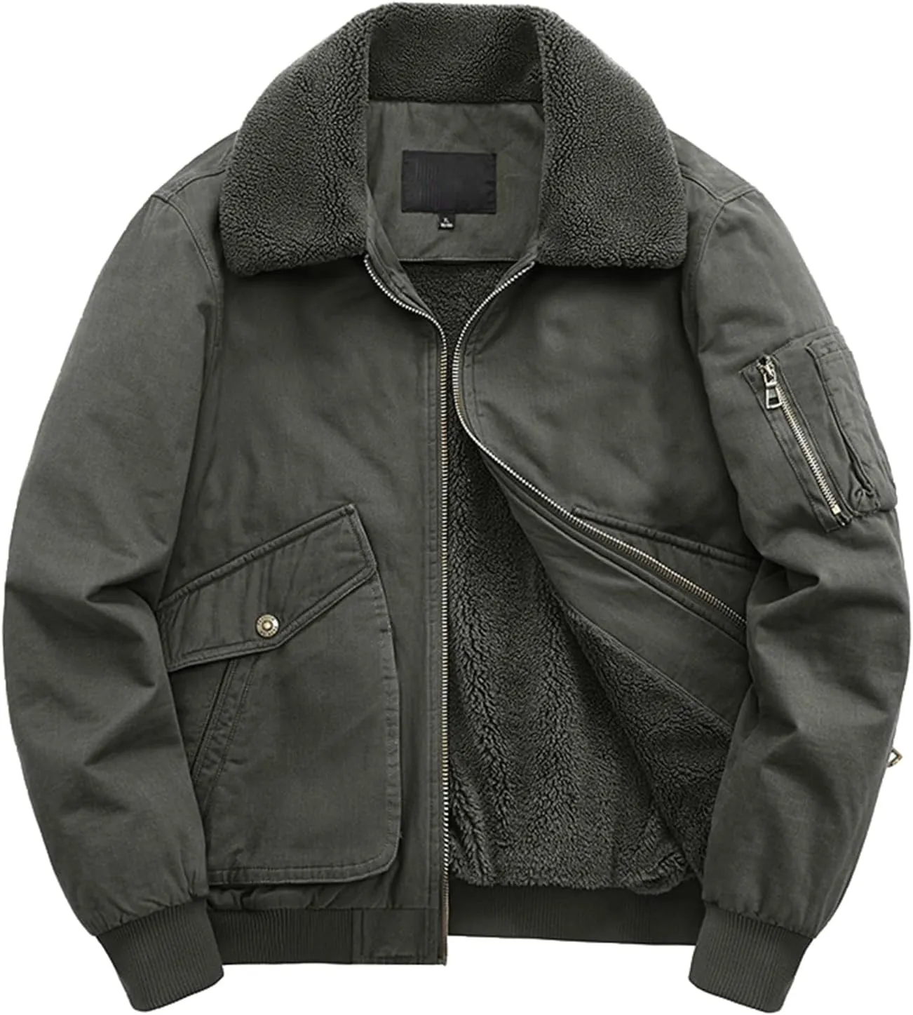 Men's Bomber Jacket Sherpa Fleece Lined Casual Spring Fall Windbreaker Coat with Pocket