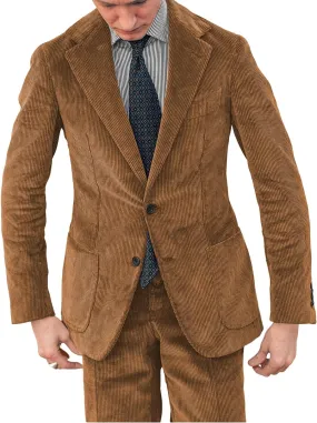 Men's Corduroy Suit 2 Piece Vintage Casual Two Button Fashion Sport Coat Notch Lapel Blazer Jacket Pants