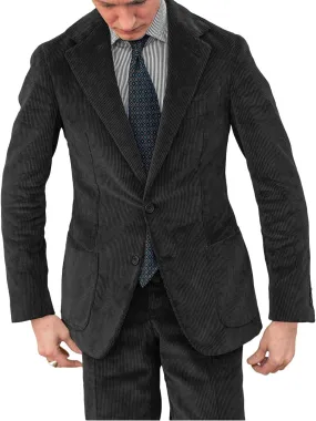 Men's Corduroy Suit 2 Piece Vintage Casual Two Button Fashion Sport Coat Notch Lapel Blazer Jacket Pants
