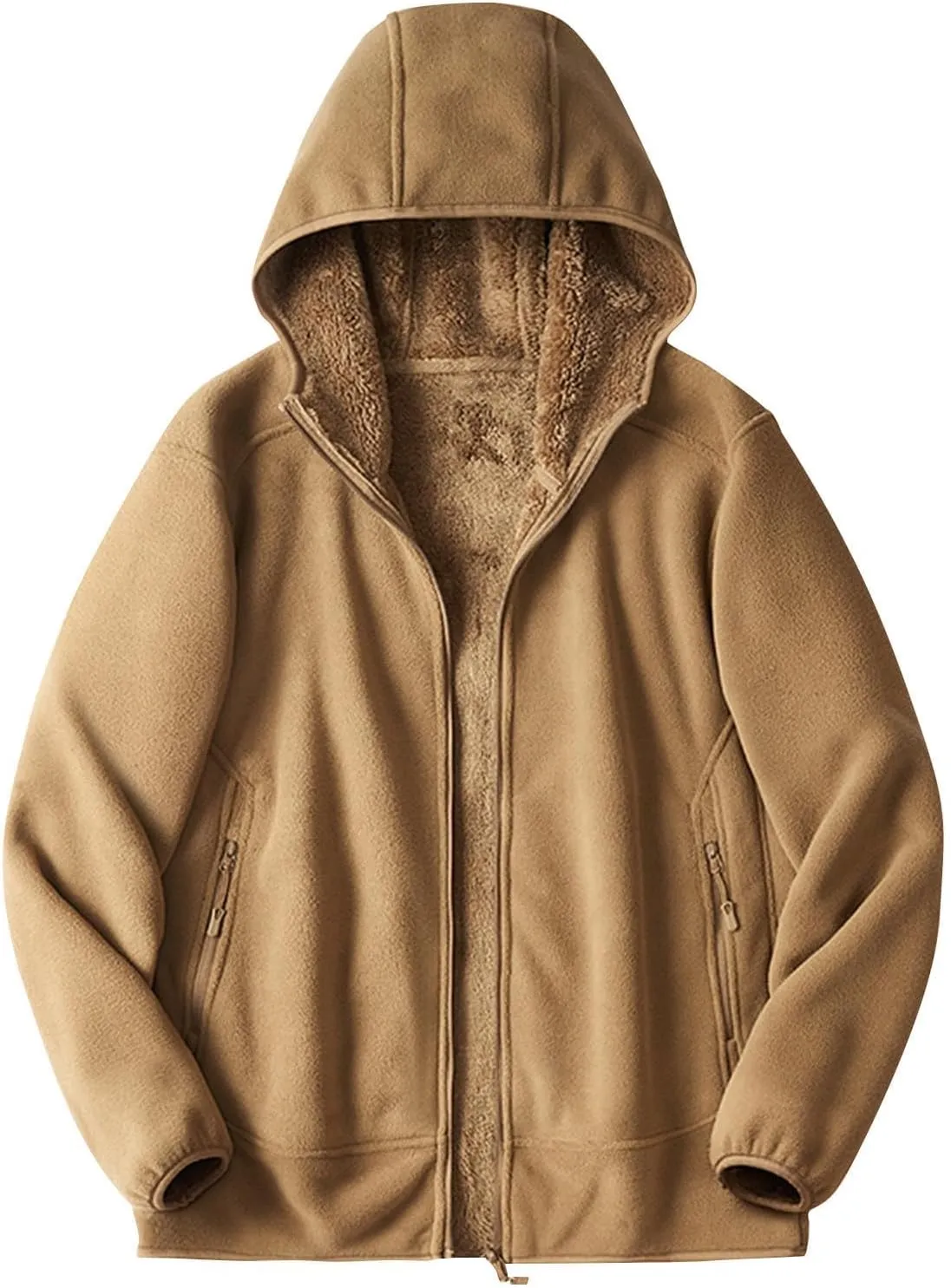 Men's Fleece Hoodie Polar Fleece Sherpa Lined Jacket Zip Up Thick Jacket Soft Warm Winter Coat Sweatshirt with Pocket