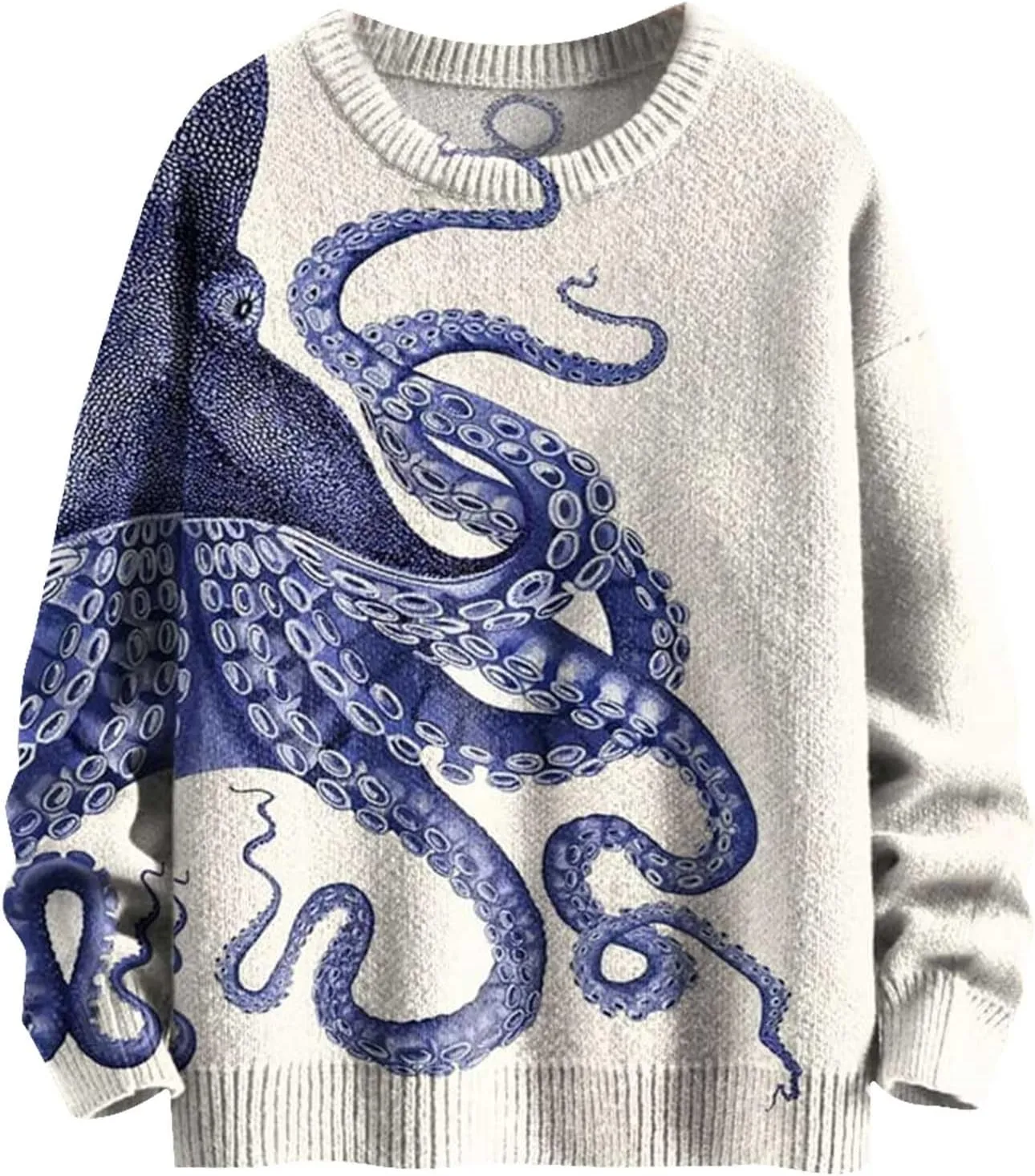 Mens Giant Octopus 3D Graphic Printed Sweaters Long Sleeve Crewneck Loose Fall Sweater Stylish Pullover Tops