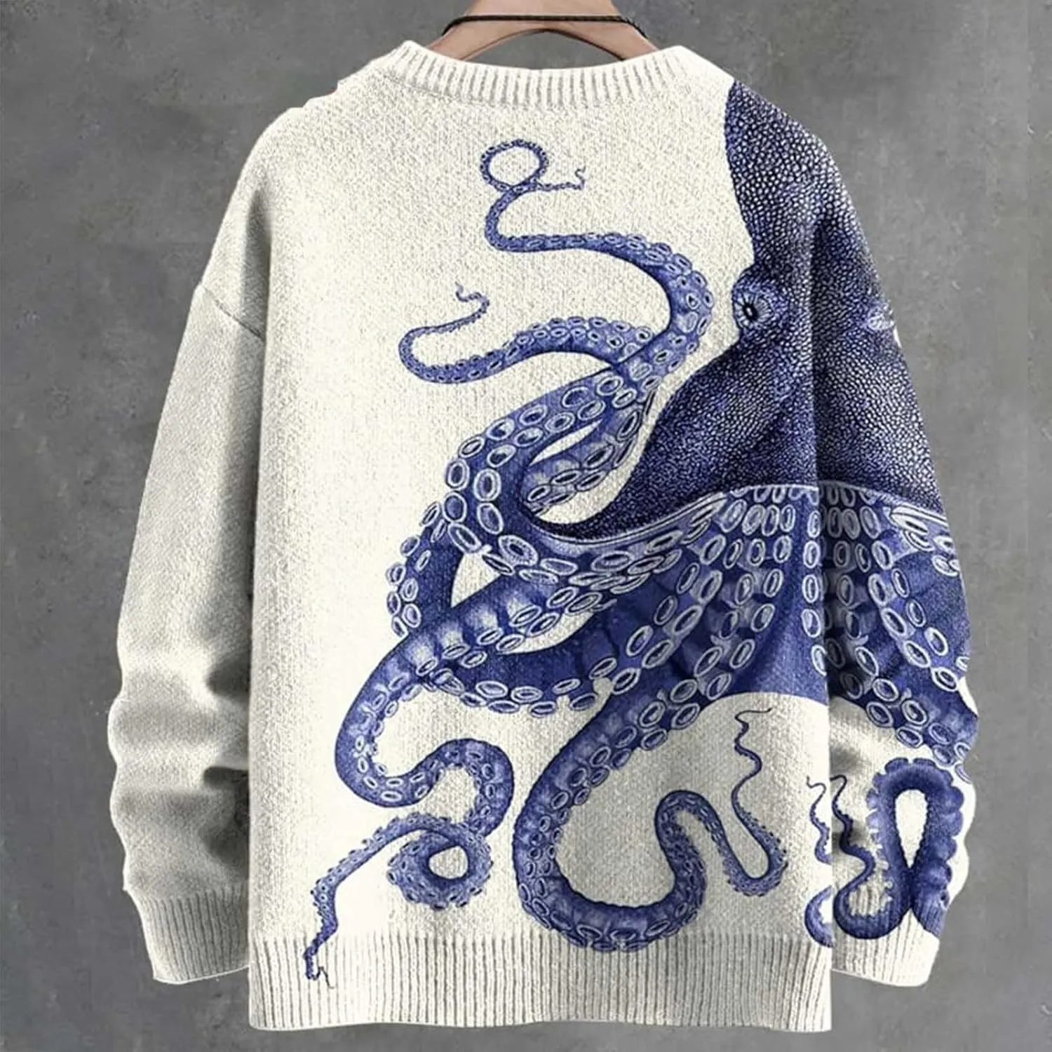 Mens Giant Octopus 3D Graphic Printed Sweaters Long Sleeve Crewneck Loose Fall Sweater Stylish Pullover Tops