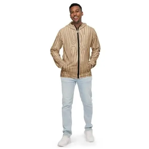 Men's Hooded Windbreaker Jacket with Beige & Brown Tree Design
