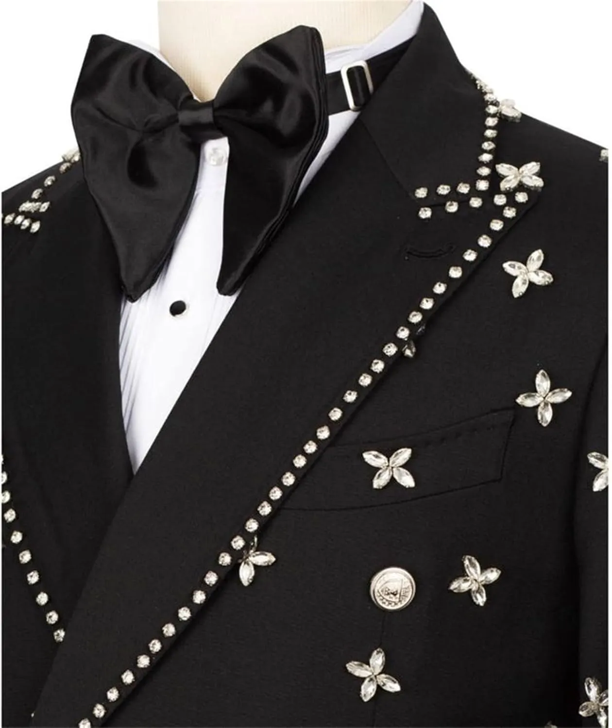 Mens Suit Shiny Diamond 2 Piece Slim Fit Floral Pattern Blazer Jacket Pants Tuxedo Set for Dinner,Prom,Wedding