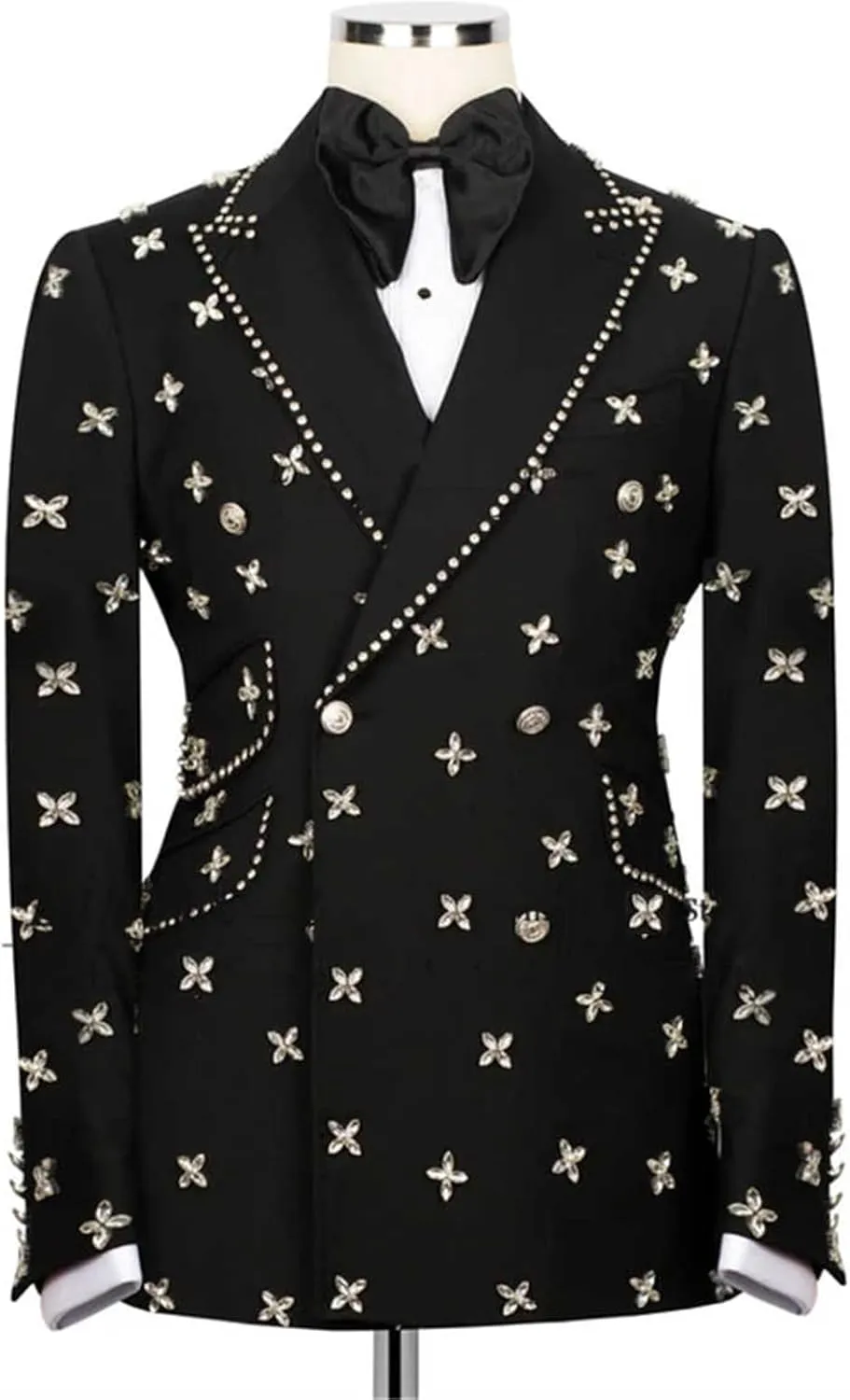 Mens Suit Shiny Diamond 2 Piece Slim Fit Floral Pattern Blazer Jacket Pants Tuxedo Set for Dinner,Prom,Wedding