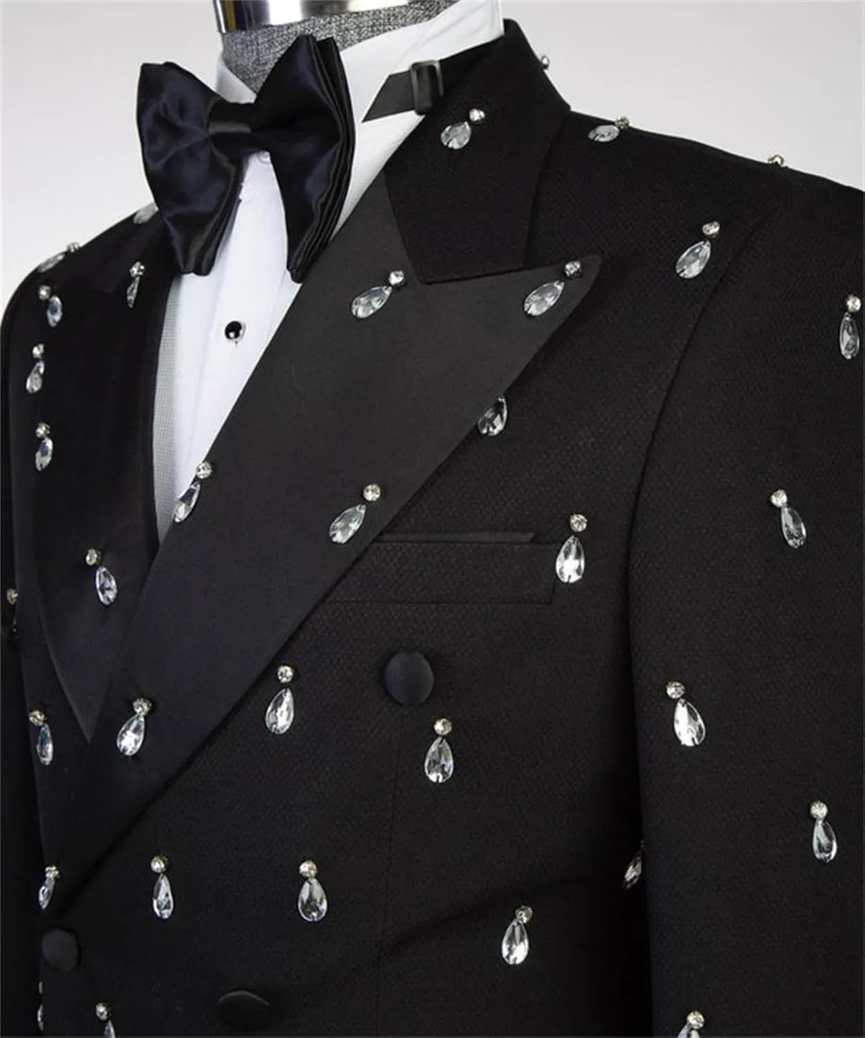 Men's Suits 2 Piece Slim Fit Peaked Lapel Droplet Crystal Blazer Jacket Pants Tuxedo Set for Dinner,Prom,Wedding