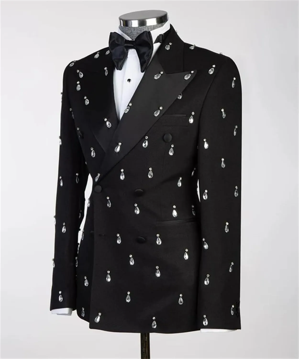 Men's Suits 2 Piece Slim Fit Peaked Lapel Droplet Crystal Blazer Jacket Pants Tuxedo Set for Dinner,Prom,Wedding