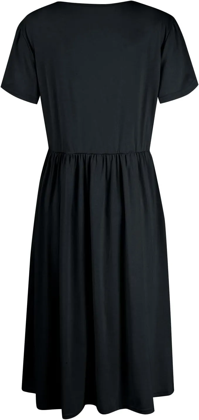 Midi Dresses for Women Short Sleeve Summer Casual Sundress A Line Wrap Elegant Crew Neck T Shirt Dress with Pockets