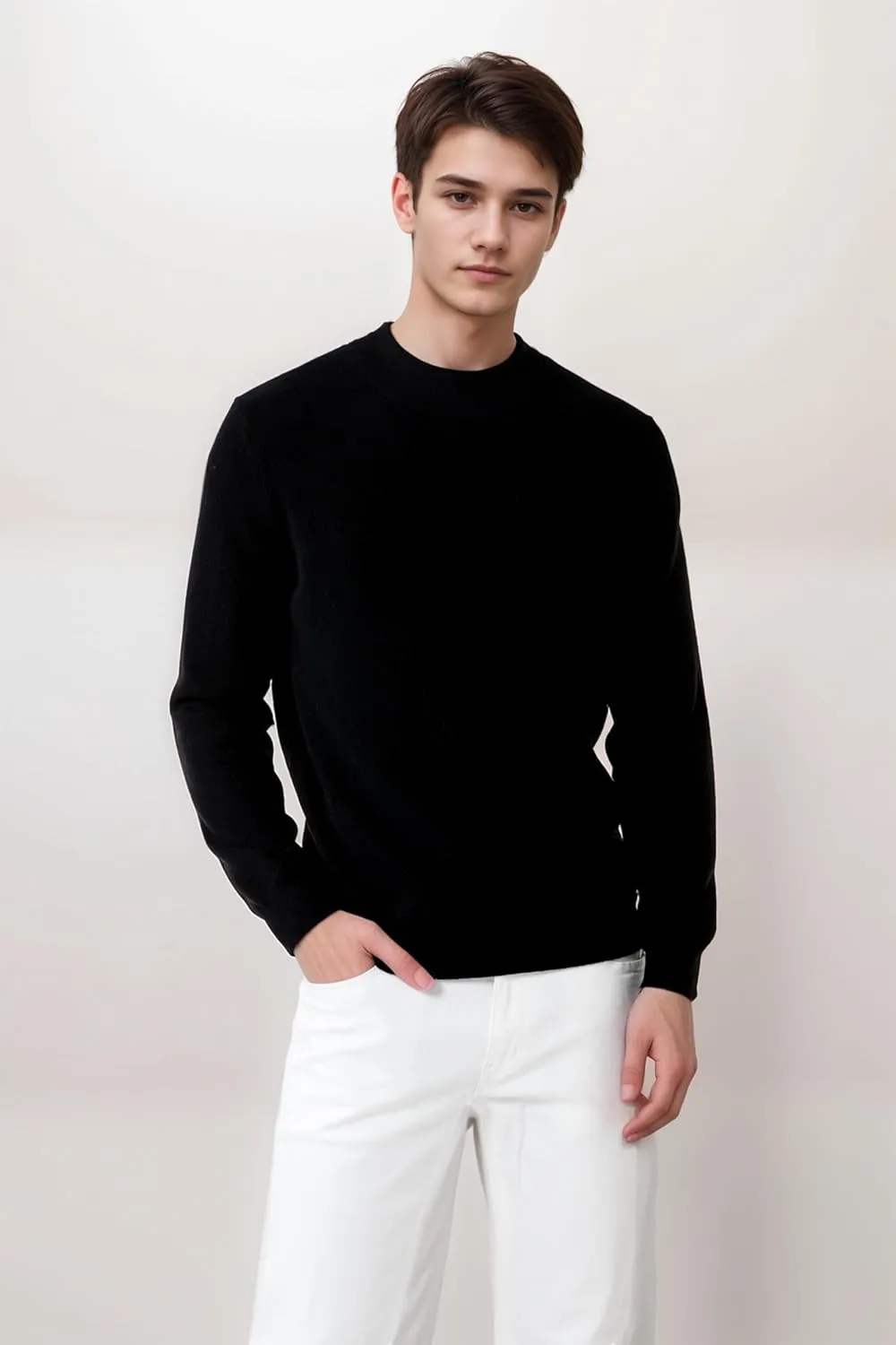 Mongolian Cashmere Mock Neck Sweater for Men - 100% Pure Cashmere Crewneck Casual Sweater