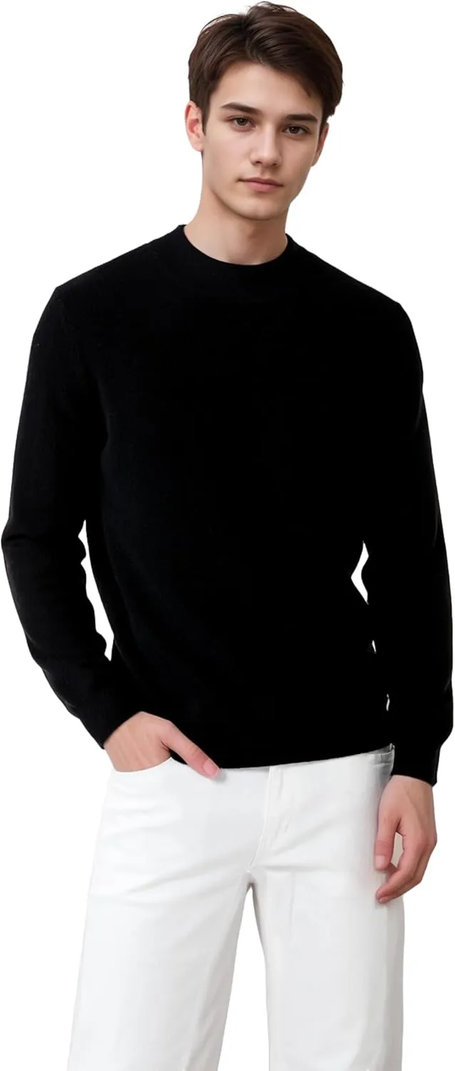 Mongolian Cashmere Mock Neck Sweater for Men - 100% Pure Cashmere Crewneck Casual Sweater