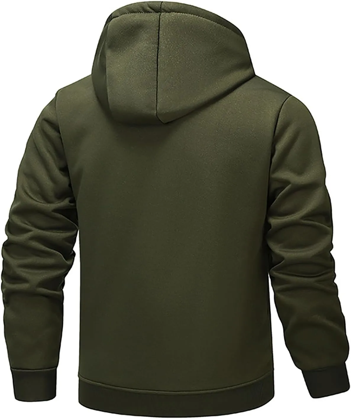 Plush Hooded Jacket Coat for Men Thickened Warm Zipper Drawstring Long Sleeve Coat Casual Soft Jacket with Pockets