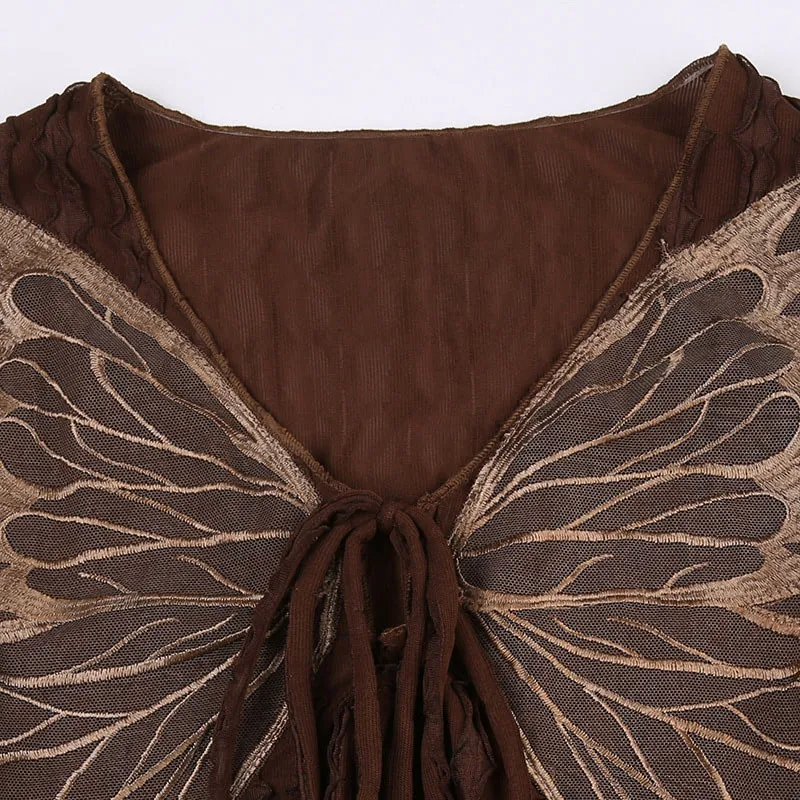 Retro Butterfly Lace Patch Knit Top Lace-up Cardigan